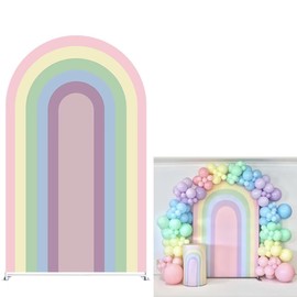Pastel Rainbow Arch Backdrop Stand Covers for Girls Parties Arched Fabric Cover Kids Baby Shower Birthday Party Favors Decorations Background(2.5x6ft)