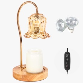 Seutgjie Dimmable Candle Warmer Lamp with Timer 2H/4H/8H 2 Bulbs Compatible with Small & Large Yankee Jar 3 Wick Candle Vintage Electric Candle Melting Lamp for Home Decor Gift