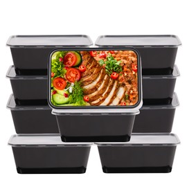 Qewro 10 Sets 32 oz Prep Containers Reusable with Lids 1-Compartment, To Go Take Out Plastic Food Storage Containers, Sturdy Leakproof Food Safe, Microwave Freezer Dishwasher Safe, Black