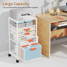 Marbrasse Rolling File Cart with 4 Storage Drawers, Mobile File Cabinet on Lockable Wheels, Hanging Filing Cabinet Organize, Under Desk Utility Cart for Home Office - White