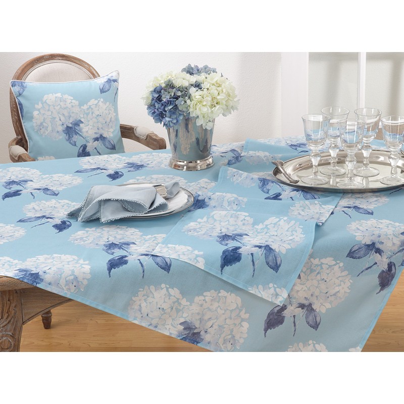 Saro Lifestyle Printed Hydrangea Table Runner, Aqua, 16" x 72"