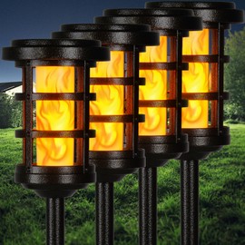 Solar Yard Solar Landscape Lights Heavy Duty Metal 4 Pack, Aluminum Torch Lights with Flickering Flame Outdoor Pathway Decoration Lighting Auto On/Off for Patio Garden Lawn Yard Antique Bronze