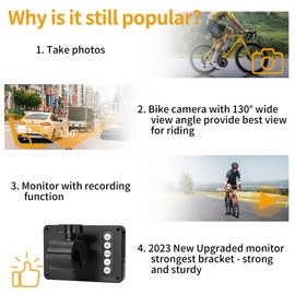 Bike Camera Recording Rechargeable 360° Rotation - Color Night Vision Portable Bicycle Rear View Camera Waterproof 130° Wide View HD 1080P 4.3 Inch Monitor for Mountain, Road Bike, E-Bike Wankskey
