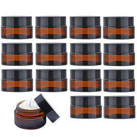 Pack of 15 Brown Glass Ointment Jars, 20 ml Amber Glass Empty Jar, Cream Container, Small Container with Lid, Travel Sample Container, Cream Jars for Filling Cosmetics, Lotions, Creams