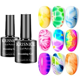 KRISNICE Nail Blooming Gel Clear Uv Led Blossom Gel Polish for Spreading Effect Marble Natural Stone Watercolor Floral Print Soak off Nail Gel Diy Nail Art Design Manicure Gift for Women(KYR2-001)