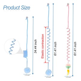 WishLotus Interactive Cat Toys, 2 Pack Soft Plush Cat Toys for Indoor Cats Self-Hanging Door Cat Plush Toys with Bells Long Tail Elastic Indoor Cat Toys for Cat Chase Play and Kill Time (Pink+Blue)
