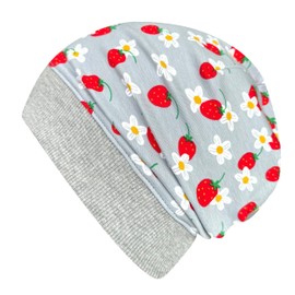 Wollhuhn Eco Lightweight Girls/Boys Beanie Hat Cuffs Elastic Transition Period Summer Children's Hat Cotton (Eco Fabrics, Organic) 22222235, Strawberries Grey/Red