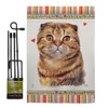 Breeze Decor Scottish Fold Happiness Garden Flag Set with Stand Cat Kitten Meow Spoiled Paw Fur Pet Nature Farm Animal Creature House Banner Small Yard Gift Double-Sided, Made in USA