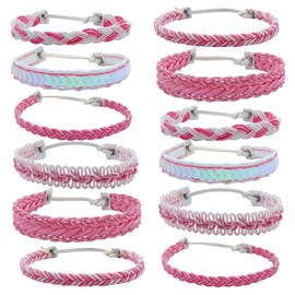 Fablinks Pink Braided Bracelets for Women, Adjustable Bracelets for Teens, Pink Bracelets for Women
