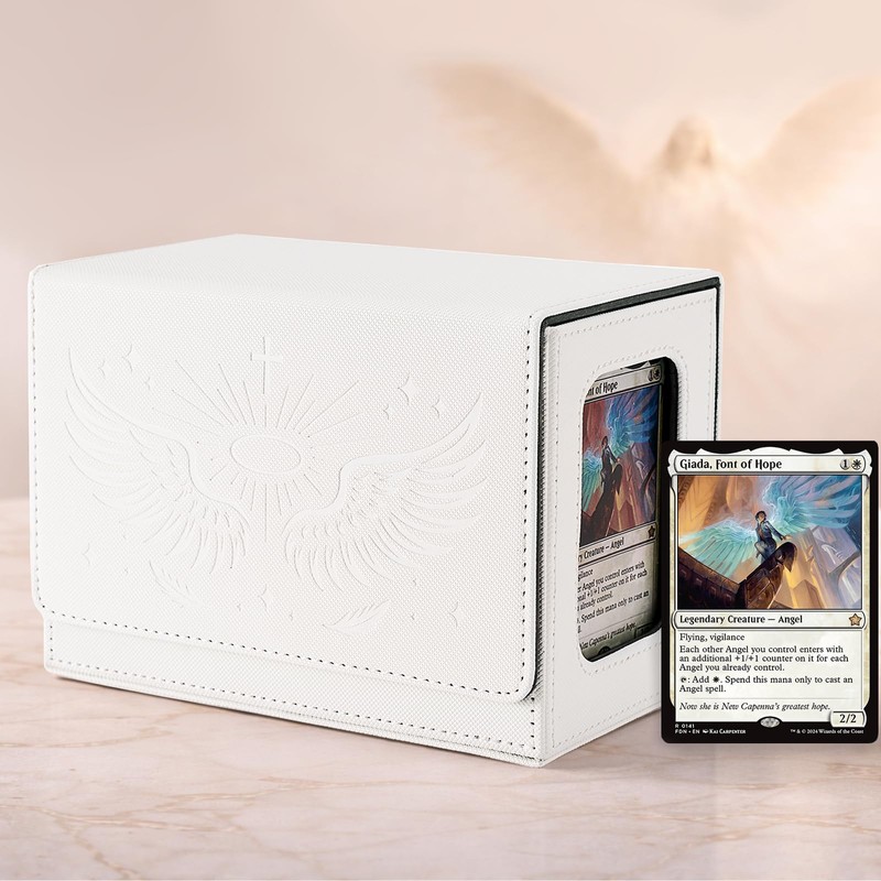 Angel Themed MTG Commander Deck Box with Dice Tray (White&Grey)