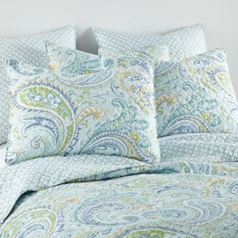 Levtex Home - Cortona Paisley Quilt Set - Full/Queen Quilt (88x92in.) + Two Standard Pillow Shams (26x20in.) - Paisley - Green, Yellow, Blue, and White - Reversible - Cotton Fabric