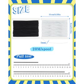 Caianwin 40 m / 1 mm Elastic Cord for Bracelets Elastic Cord Black and White Colour Jewellery Thread Elastic Nylon Cord for Beads Necklace and DIY Jewellery Crafts