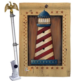 Patriotic Lighthouse House Flag Eagle Set Coastal Nautical Anchor Sailor Sea Shells Outdoor Summer Ocean Small Decorative Gift Yard Banner Double-Sided Made In USA 28 X 40