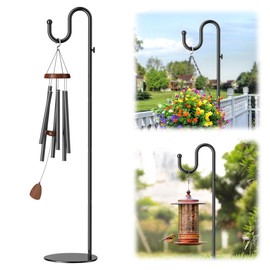 saffruff 74" Shepherds Hook Stand: Hanging Wind Chimes, Bird Feeders, Plants, Lanterns and Wreath, Adjustable Free Standing Pole Holder with Heavy Duty Base for Indoor & Outdoor, Holds Up to 20 LBS
