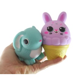 Set of 2 Different Bunny Stress Balls - Bunny and Bunny Ice Cream Cone - Soft Creamy Doh Filled Squeeze Stress Balls - Sensory Easter Toy (Random Colors)