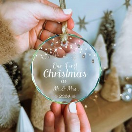 CXKSYBD Our First Christmas as Mr Mrs Ornament 2024, Unique Crystal 1st Christmas Married Ornaments, Bridal Shower Gift, Newlywed Keepsake Ornament