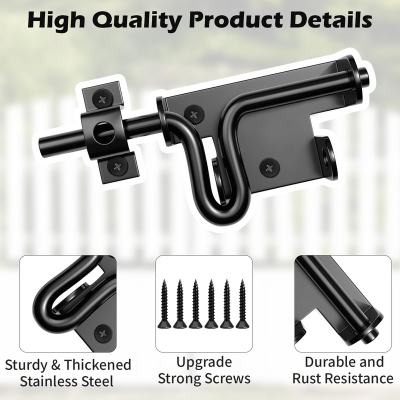 QonicFly Heavy Duty Slide Bolt Gate Latch for Wooden Fence