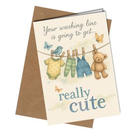 Oscar Finks New Baby Card, Congratulations On Your New Baby, Cute Washing Line Design, Blank Inside with Envelope #1919