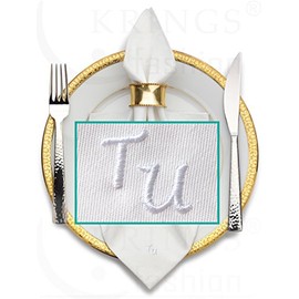 Pack of 6 cloth napkins with monograms high quality embroidery; napkin colour white, size 50 x 50 cm, embroidery colour selectable.