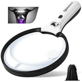 Ebbnivs Lupa Grande con luz, Lupa de 10 x 20 x 45 x Lupa iluminada de Mano con 3 Luces LED, Bolsa de Almacenamiento de luz UV, paño Limpio para Person