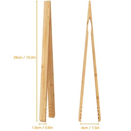 DUJEN 2 Pieces Bamboo Toast Tongs, 10.2 Inches Long Wood Toaster Tongs with Anti-slip Design, Tongs for Cooking with Cooking Oil Coating