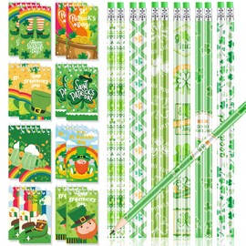 HOWAF 34 Pack St Patrick’s Day Pencils and Notebooks Set, St Patricks Day Stationery Supplies for Kids-St Patrick’s Day Wood pencils with Eraser St Patrick’s Notepads