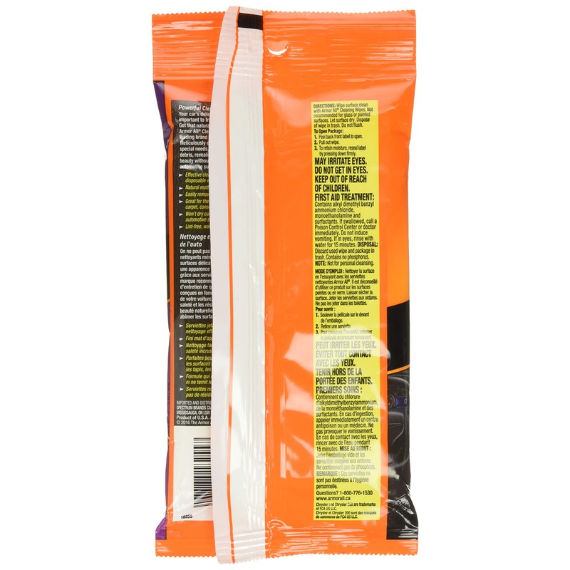 Armor All 18255 Original Cleaning Wipes, Pouch, 20 Wipes