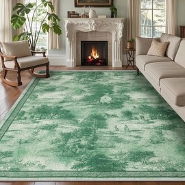 FLYRUGGO 5x7 Abstract Area Rugs, Modern Rustic Pattern Washable Indoor Rug for Living Room, Soft Large Non-Slip Carpet for Bedroom Dining Room Home Office Farmhouse Decor - Countryside Green