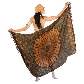 NELUHA Women's Sarong Scarf with Sarong Holder Pareo Wrap Towel Dress Wrap Skirt Women's Beach Towel XXL Cloth Men Pareo Women's Beach Towel Women's Mandala Brown, Mandala Brown