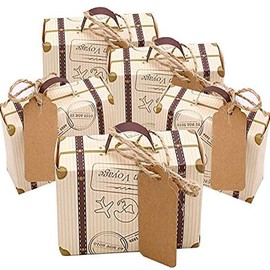 CNNIK Pack of 50 Mini Suitcases Wedding Box - Vintage Kraft Paper Gift Box with Tags and Hessian String for Birthday Party, Baby Shower, Graduation, Anniversary and Wedding Decoration