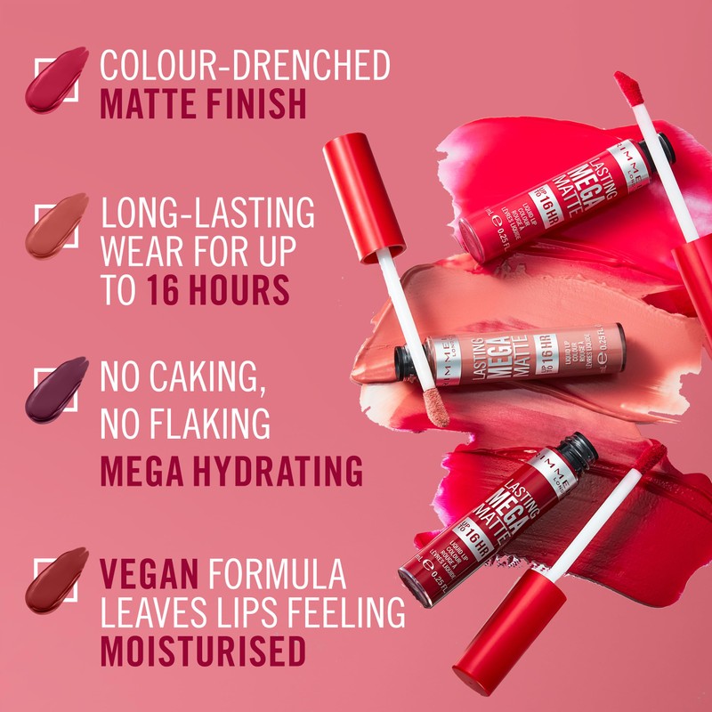 Rimmel London Lasting Mega Matte Liquid Lipstick, Long-Lasting, Hydrating, Vegan