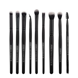 Juego de brochas sombra ojos con mango madera negra cepillo cosmético fibra artificial 9 piezas                                                       
