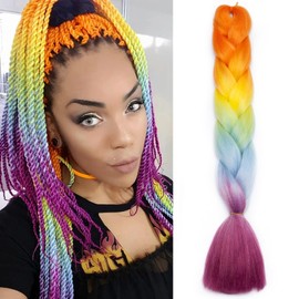 Silk-co Jumbo Braid Synthetic Hair 24 inch Hair Braiding Extensions Premium Jumbo Braids [100g, Orange-Yellow-Blue-Peach]