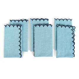 FINGERCRAFT Cloth Napkins, Everyday Use Scallop Design, Premium Quality Cotton Napkin Set of 6 Perfect for Parties Dinners Weddings Easter Napkin Cloth 20x20 inch Aqua/Navy