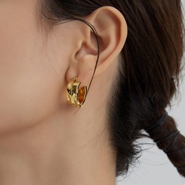 Chunky Gold Hoop Earrings, 18K Gold Plated Chunky Gold Hoop Earrings for Women Lightweight Thick Hoops, Metal, Cubic Zirconia