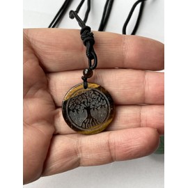 THEYIN smart shopping Tree of Life Crystal Stone Pendant Necklace for Men Women, Talisman Healing Crystal Round Stone Pendant with Adjustable Rope 30cm (Tiger Eye)