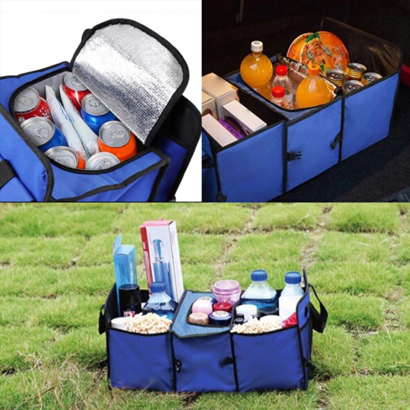 Blue,Rear Trunk Organizer Storage Box Bin Cooler Bag Collapsible Car