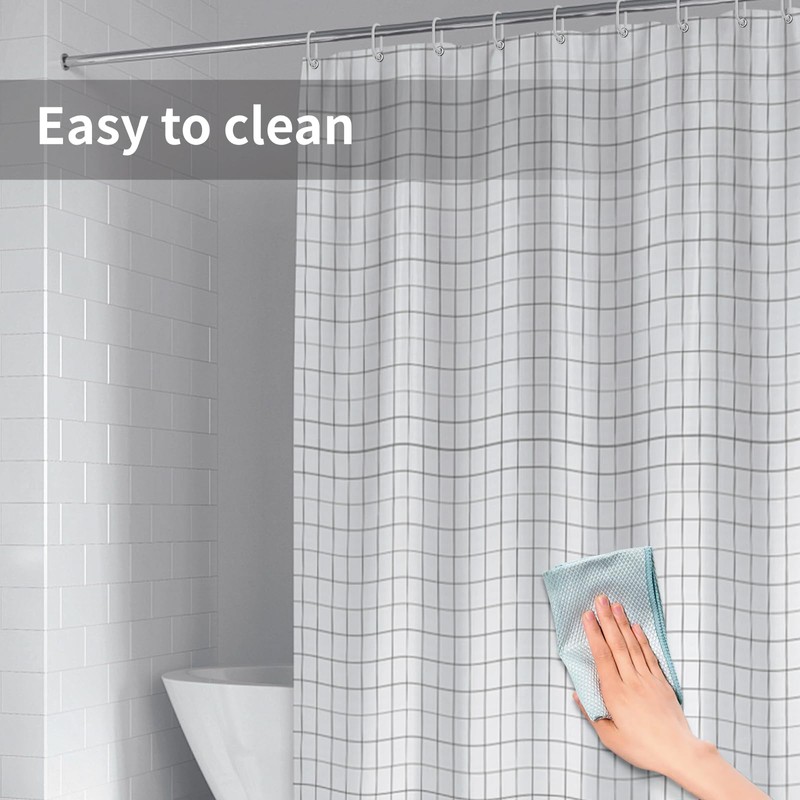Checkered Shower Curtain - Black Line White Check Shower Curtain,