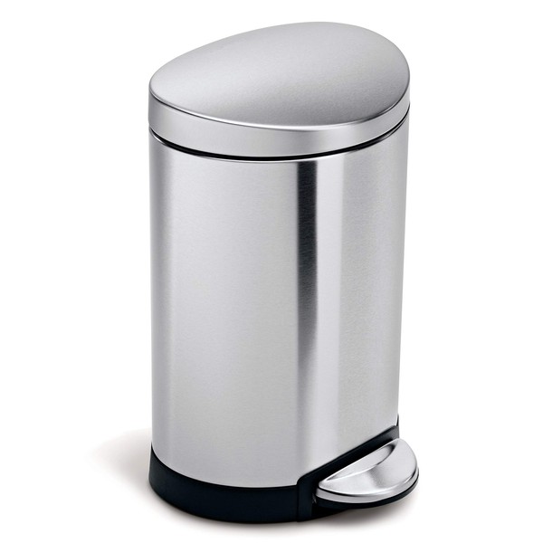 simplehuman 6 Liter / 1.6 Gallon Semi-Round Bathroom Step Trash Can, Brushed Stainless Steel