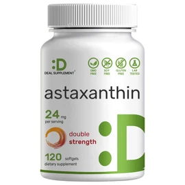 DEAL SUPPLEMENT Astaxanthin 24mg Per Serving, 120 Softgels – Double Strength Microalgae – Natural Tanning Pills – Antioxidant Supplements for Skin, Eyes, Joints & Immune Support – Non-GMO