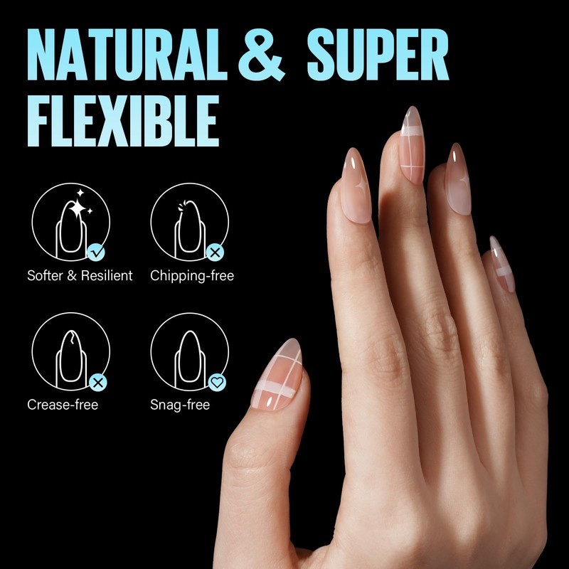 TOMICCA Medium Almond Nail Tips - Full Coverage, Soft Gel