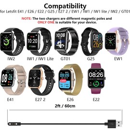 Chargers for Letsfit E41 / E26 / E27 2 / E22 / G25 / EW1 / IW1 / IW1 lite / IW2 / GT01 Smart Watch Cord, 2-Pack [Model A + Model B, Only One Fit] Magnetic USB Charging Cable