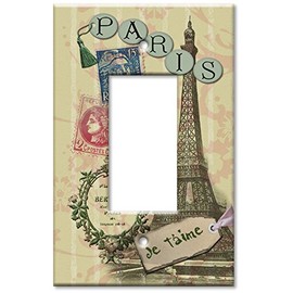 Art Plates - Single Gang Rocker OVERSIZE Switch Plate - OVER SIZE Decorative Metal Wall Plate - Paris Je T'aime - (Made in USA)
