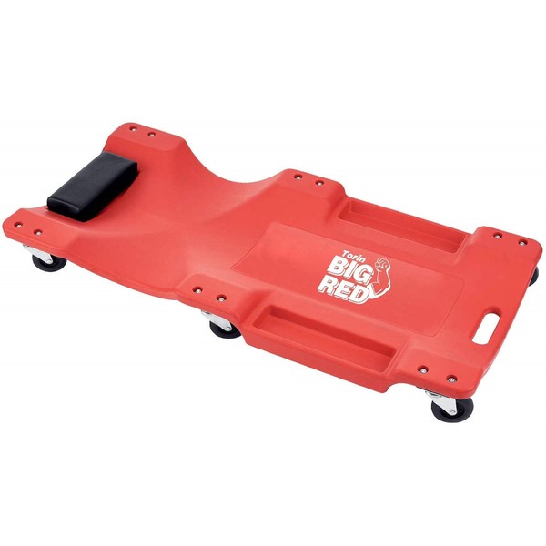 Big RED Plastic Rolling Garage/Shop Creeper: Dual Tool Trays and