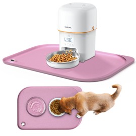 Silicone Pet Feeding Mat with Metal Ring, Waterproof, 23x15 in, Pet Feeding Mats, Raised Edges to Prevent Spills, Dogs and Cats Placement Tray to Stop Food and Water Bowl Messes (Pink, 23x15 in)