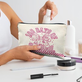 Likjad Retro Coquette Bow Teacher Makeup Bag, Preppy Pink Checkered Cosmetic Bags for Women, Coquette Preppy Makeup Pouch, Teacher Appreciate Gifts Zipper Pouch