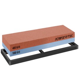 POWERTEC Whetstone Knife Sharpening Stone – Dual Grit 400/1000 Water Stone with Non-Slip Rubber Base for Sharpening Kitchen Knives, Razors, Chisels, Scissors, Axe, Hatchet (71915)