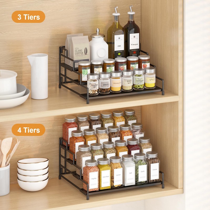 RUILALIFE 4-Tier-Spice-Rack-Organizer-for-Cabinet, Adjustable Depth Spice Holder Shelf For Countertop Pantry