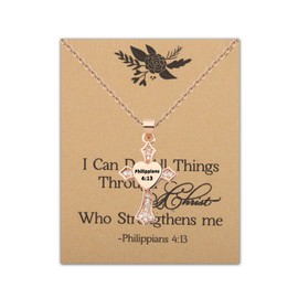 FEELMEM Christian Gifts Philippians 4:13 Cross Charm Necklace Verse Bible Church Gift Bible Religious Scripture Jewelry (Philippians 4:13 Necklace)