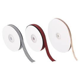 PATIKIL 75 Yards x 0.4" Christmas Ribbon, Buffalo Plaid Ribbon Gingham Ribbon for Thanksgiving Bow Wreath Craft Gift Wrapping Party, Black Red Beige